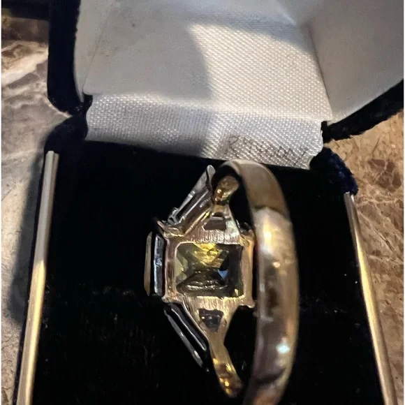 Yellow Sapphire Ring w simulated Triangle diamonds 14k Gold Plated on Sterling - Picture 2 of 7